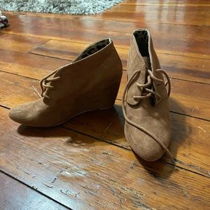 Faux suede tan wedges